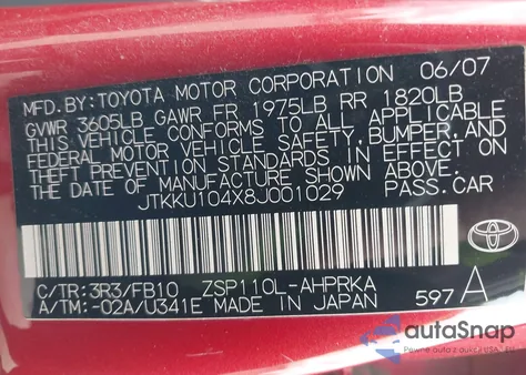 2008 Scion Xd из США, поврежденный, VIN JTKKU104X8J001029